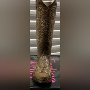 CORKYS ROSE WESTERN COWBOY EMBROIDERED LEATHER BOOTS COLOR BROWN SIZE 10